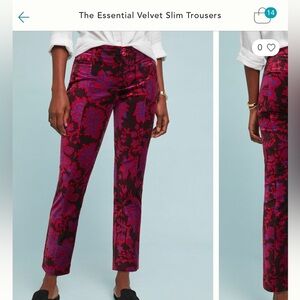 Anthropologie velvet trouser slim - like new !